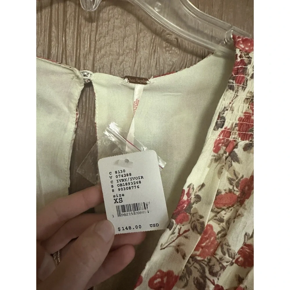 NWT Free People Women's Keep You Smocked Mini Dress Long Sleeve‎ Fall Floral